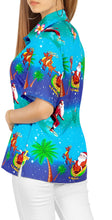 Cargar imagen en el visor de la galería, LA LEELA Womens Christmas Hawaiian Blouse Shirt Relaxed Fit Tropical Beach Shirt Printed B  Blue_x177