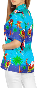 LA LEELA Womens Christmas Hawaiian Blouse Shirt Relaxed Fit Tropical Beach Shirt Printed B  Blue_x177