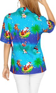 LA LEELA Womens Christmas Hawaiian Blouse Shirt Relaxed Fit Tropical Beach Shirt Printed B  Blue_x177