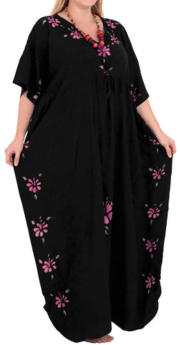 Women's Designer Hand Painted Swimwear Beach Dress Bikini Pink Cover up Caftan