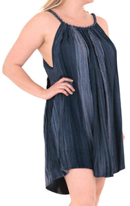 Women Rayon Embroidered Tie dye Caftan Casual Swimwear Cover up Dress Beach Blue