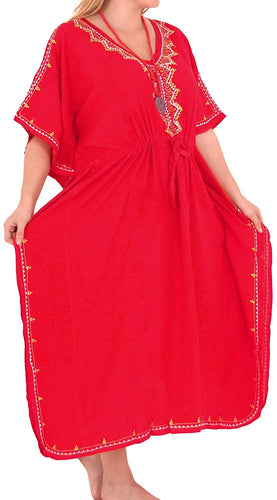 Beachwear Swimwear Swimsuit Embroidered Blouse Bikini Caftan Cover up Dress Red