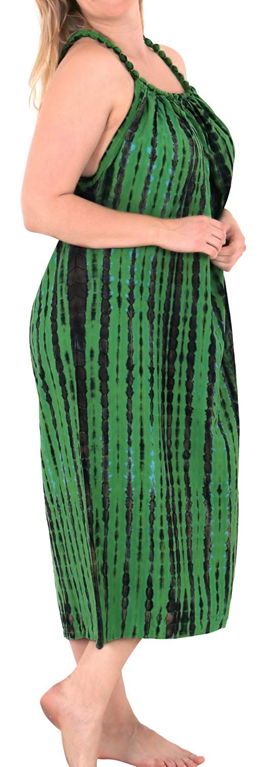 RAYON Plus Size Beachwear Bikini Swimwear Loose Fit Cover up Tank Dress Green