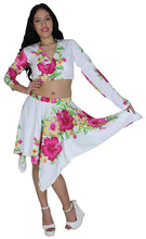 Load image into Gallery viewer, la-leela-white-likre-floral-long-sleeve-skirt-swimwear-bikini-beach-cover-ups