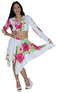 la-leela-white-likre-floral-long-sleeve-skirt-swimwear-bikini-beach-cover-ups