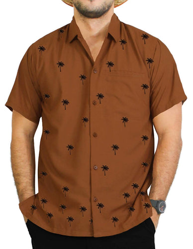 LA LEELA Shirt Casual Button Down Short Sleeve Beach Shirt Men Embroidered 189
