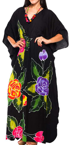 Women's Designer Hand Painted Swimwear Beach Dress Bikini Cover up Caftan Black