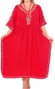 Beachwear Swimwear Swimsuit Embroidered Blouse Bikini Caftan Cover up Dress Red