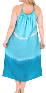 Women's Tie Dye Beachwear Sleeveless Rayon Loose Caftan Plus Cover up Turquoise