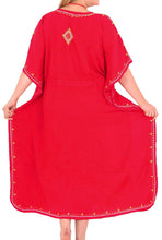 Load image into Gallery viewer, Beachwear Swimwear Swimsuit Embroidered Blouse Bikini Caftan Cover up Dress Red