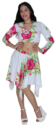 la-leela-white-likre-floral-long-sleeve-skirt-swimwear-bikini-beach-cover-ups