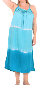 Women's Tie Dye Beachwear Sleeveless Rayon Loose Caftan Plus Cover up Turquoise