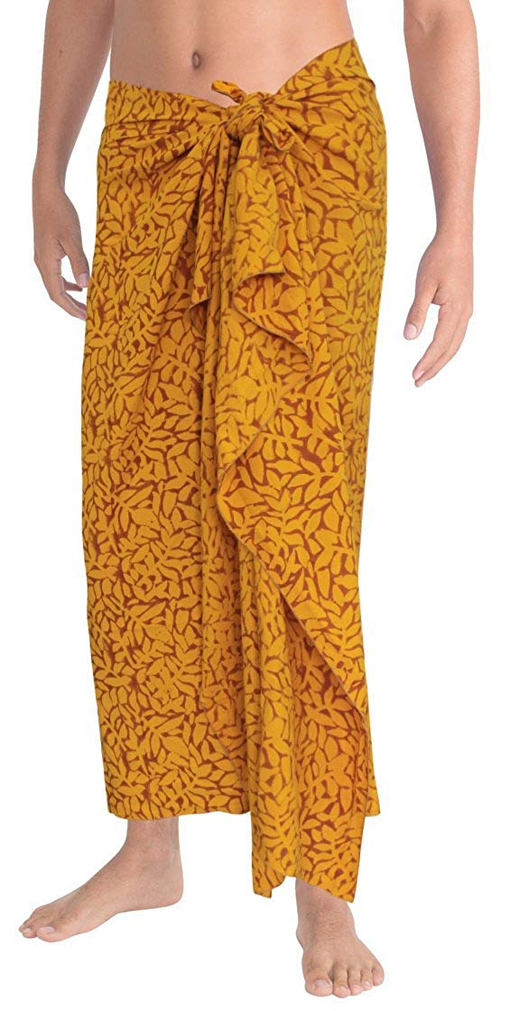 LA LEELA Hand Paint Leafy Rayon Wrap Beach Swimwear Long Pareo Men Sarong 78X39