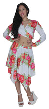 Load image into Gallery viewer, la-leela-beach-cover-ups-likre-flower-printed-long-sleeve-top-white-pink-red