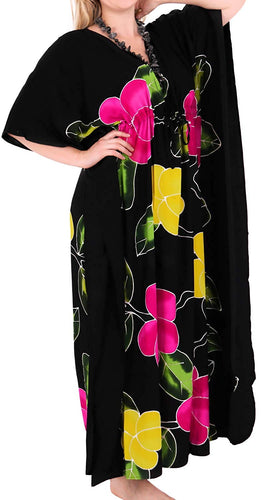 Women's Beachwear Swimwear Rayon Cover ups Aloha Swimsuit Caftans Multi Black