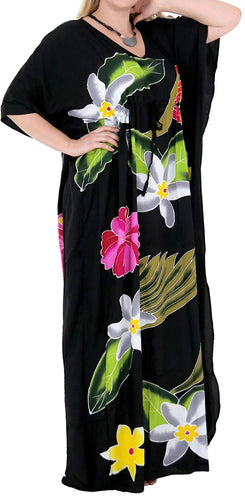 Women's Beachwear Swimwear Rayon Cover ups Aloha Swimsuit Caftans Multi Black