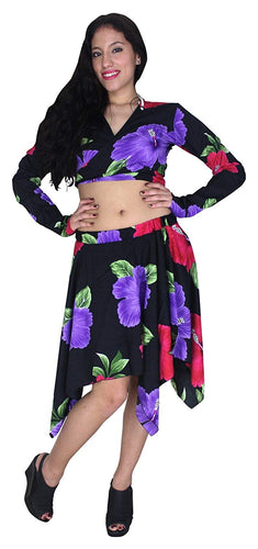la-leela-beach-cover-ups-flower-printed-likre-long-sleeve-top-skirt