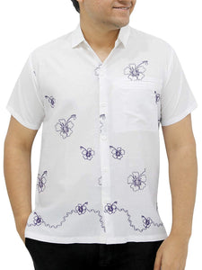 LA LEELA Shirt Casual Button Down Short Sleeve Beach Shirt Men Embroidered 179