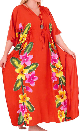 Women's Beachwear Swimwear Rayon Cover ups Aloha Swimsuit Caftans Multi Red