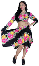 Load image into Gallery viewer, la-leela-beach-cover-ups-likre-floral-printed-long-sleeve-top-skirt