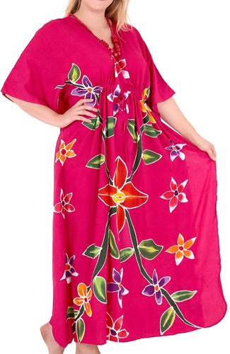 Women's Beachwear Sleeveless Rayon Cover up Dress Casual Caftans Multi D_Pink