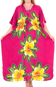 Women's Pink Designer Hand Painted Swimwear Beach LOOSE Bikini Cover ups Caftan