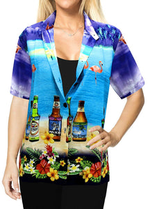 Women Hawaiian Shirt Aloha Boho Holiday Beach Top Blouses Tank Casual Button Up