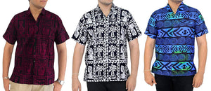 LA LEELA Shirt Casual Button Down Short Sleeve Beach Shirt Men Pocket Batik 24