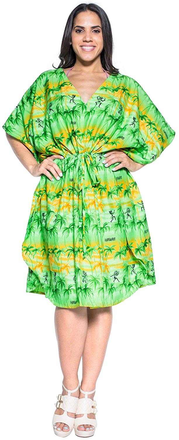 Bikini Cover up Dress Aloha Drawstring V Neck Swimsuit Womens Caftans BeachWear