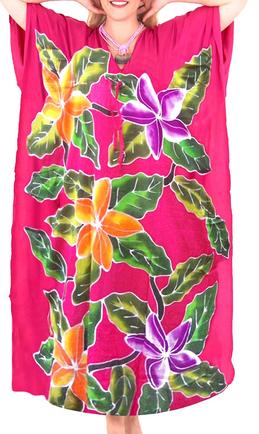 Women's Designer Hand Painted Swimwear Beach Dress Bikini Cover up Caftans Pink