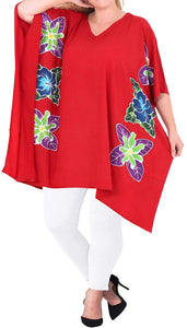 Women's Kimono Designer Tunic Beachwear Plus Size Loose Fit Casual Red 14 - 18