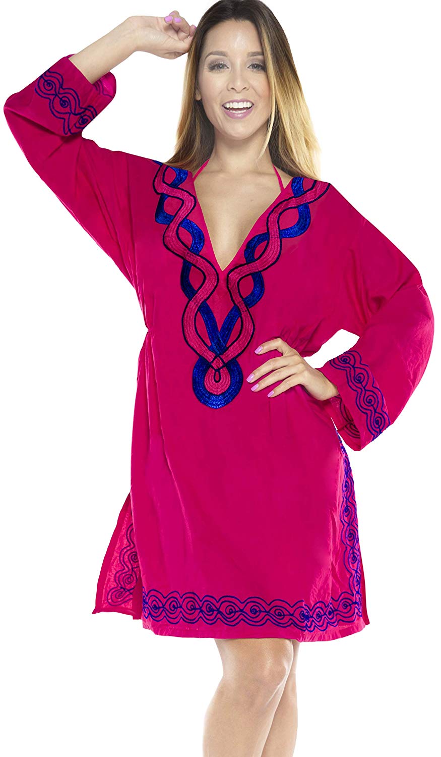 LA LEELA Rayon 01 Solid Women's Caftan Kimono Nightgown Beachwear Cover up Dress