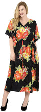 Load image into Gallery viewer, La Leela Soft Likre Kimono Hibiscus Beach Casual Nightwear Long Caftan Dress