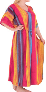 Women's Tie Dye Beachwear Sleeveless Rayon Casual Caftan Multi Cover up Pink