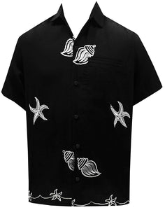 LA LEELA Shirt Casual Button Down Short Sleeve Beach Shirt Men Embroidered 180