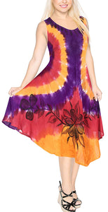 La Leela Smooth Rayon Swirl Hand Tie dye Embroidered Casual Short Beach Dress