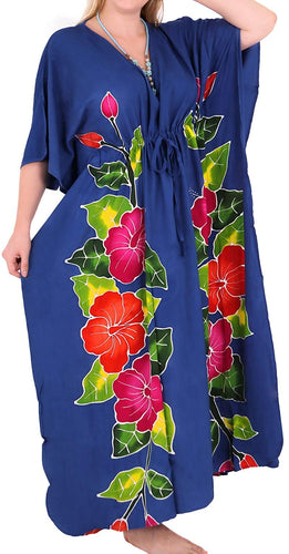 Women's Beachwear Swimwear Rayon Cover ups Aloha Swimsuit Caftans Multi Blue