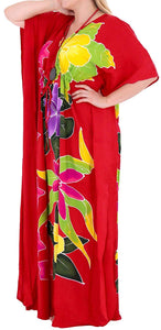 Women's Beachwear Sleeveless Rayon Cover up Dress Casual Caftans Multi Red