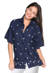 LA LEELA Women's Beach Button Down Short Sleeve Camp Casual Blouse Palm Tree