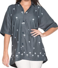 Load image into Gallery viewer, LA LEELA Women&#39;s Beach Button Down Short Sleeve Camp Casual Blouse Palm Tree