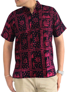 LA LEELA Shirt Casual Button Down Short Sleeve Beach Shirt Men Pocket Batik 24