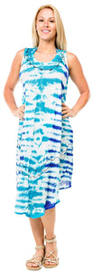 LA LEELA Women's Summer Casual Sleeveless Loose Swing T-Shirt Beach Sundress Rayon Tie Dye A