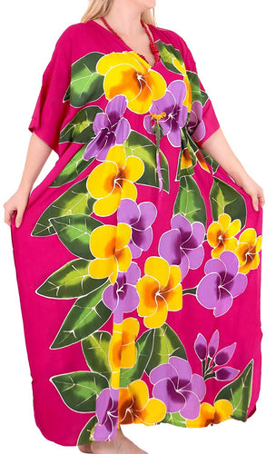 Women's Beachwear Swimwear Rayon Cover ups Aloha Swimsuit Caftans Multi Red