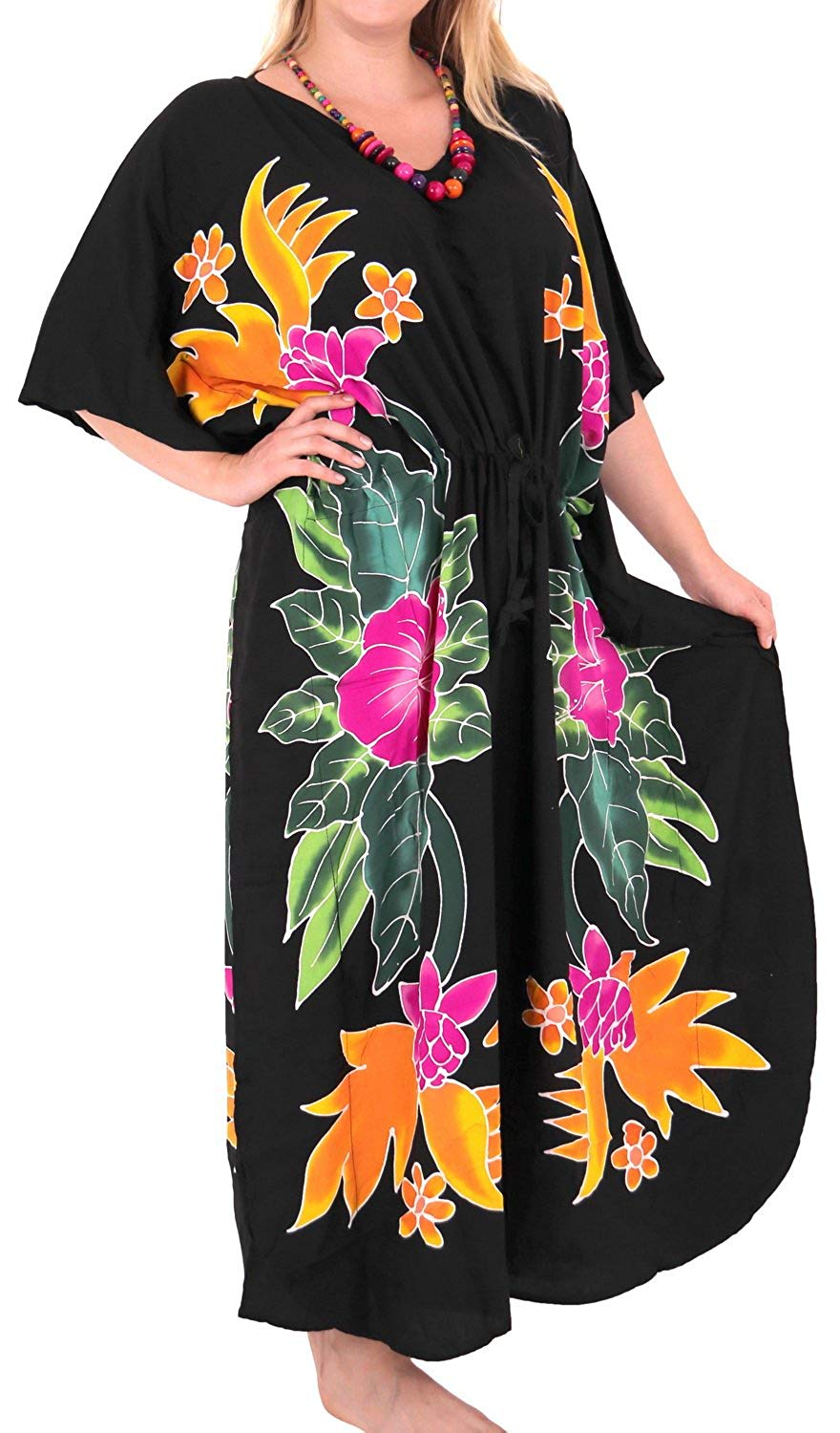 Women's Beachwear Sleeveless Rayon Evening Casual Caftan Loose Cover up Black