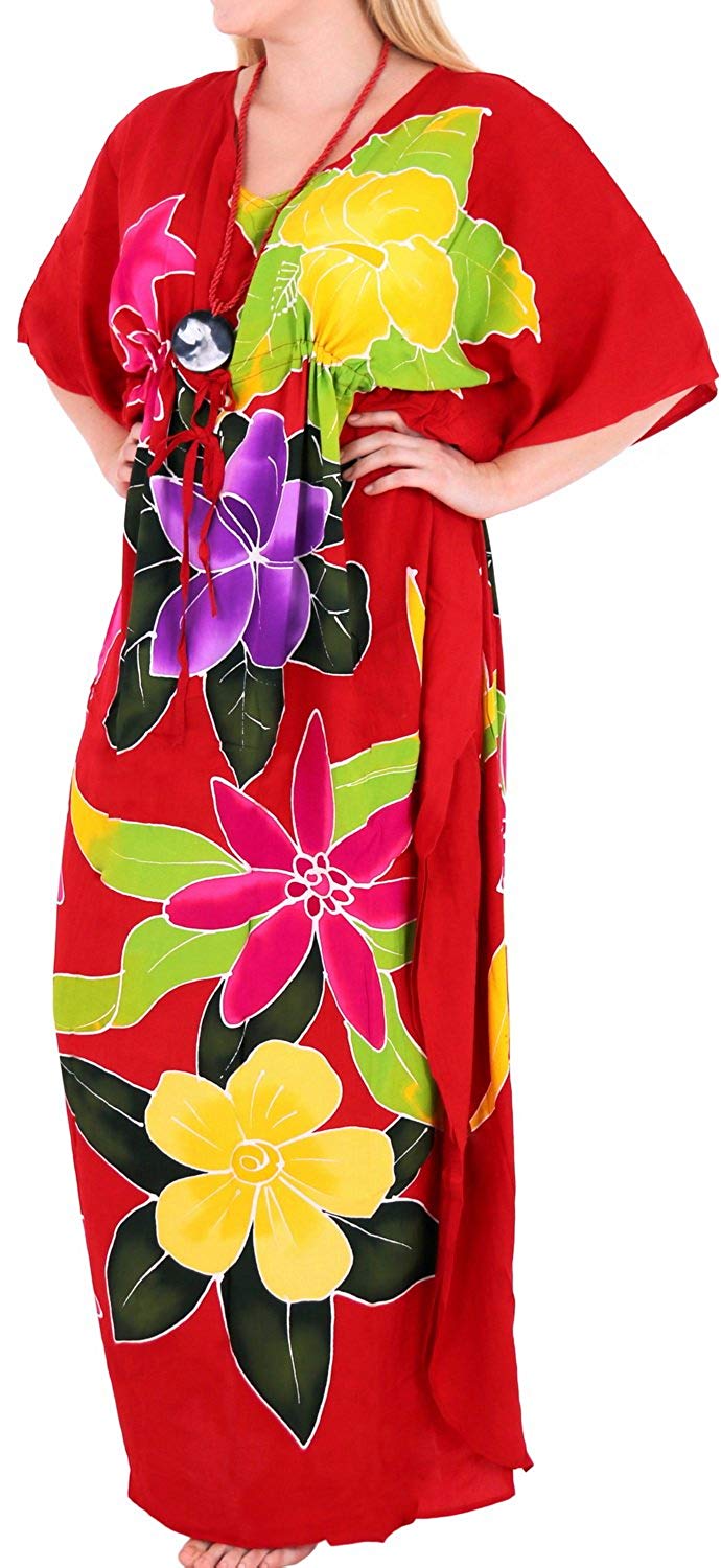 Women's Beachwear Swimwear Rayon Cover ups Aloha Swimsuit Caftans Multi Red