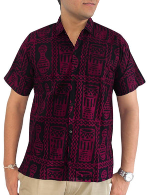 LA LEELA Shirt Casual Button Down Short Sleeve Beach Shirt Men Pocket Batik 24