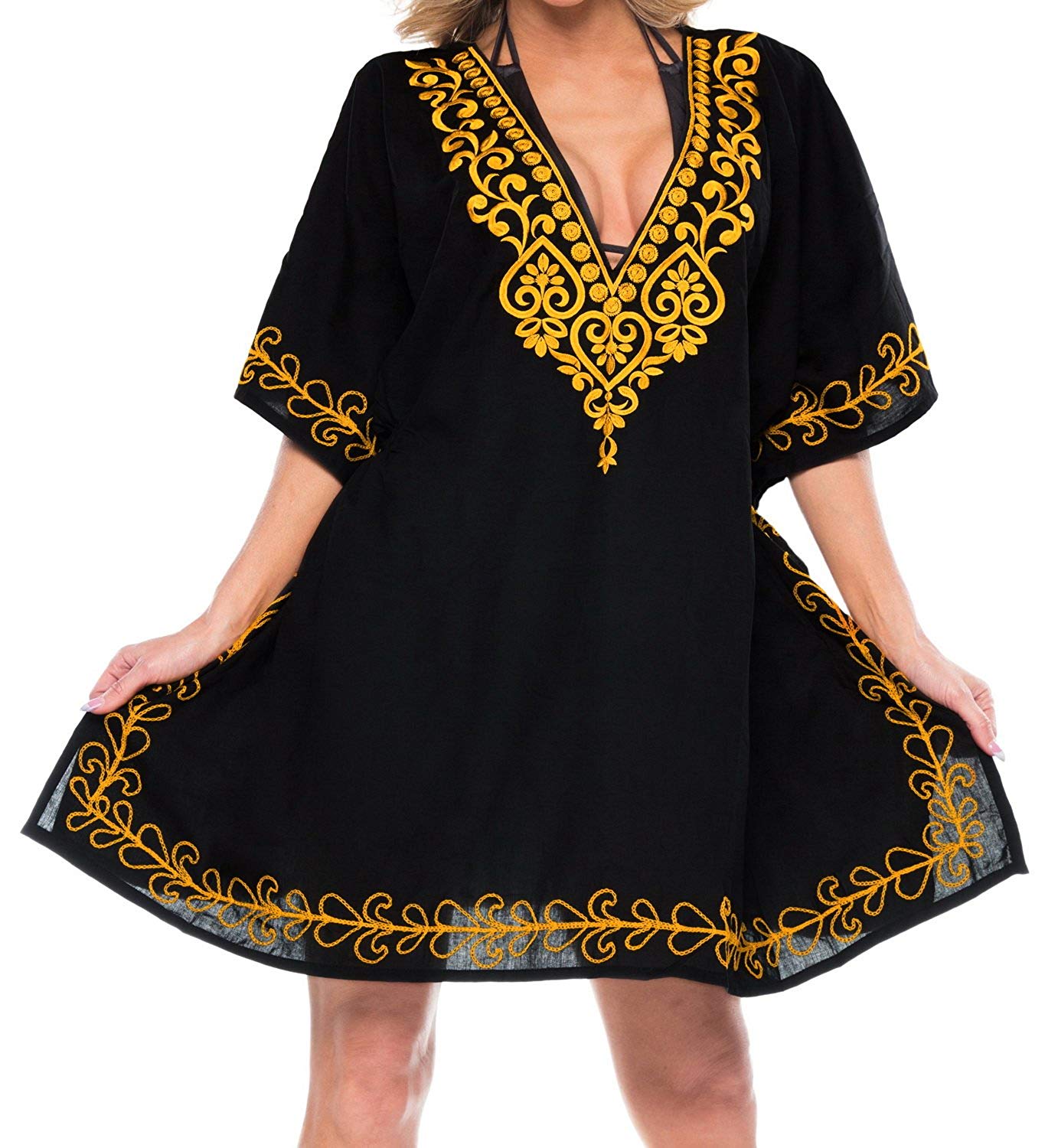 LA LEELA Women's Rayon Beach Cover Up Kimono Cardigan - Bohemian Floral Print, Short Sleeve, Swimsuit Cover