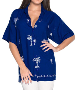 Women Hawaiian Shirt Embroidered Blouses Casual Workwear BoyFriend Dress Top