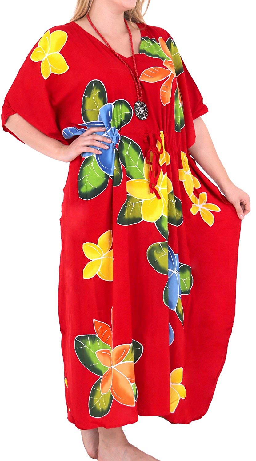 Women's Beachwear Sleeveless Rayon Cover up Dress Casual Caftans Multi  Red