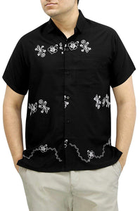 LA LEELA Shirt Casual Button Down Short Sleeve Beach Shirt Men Embroidered 179